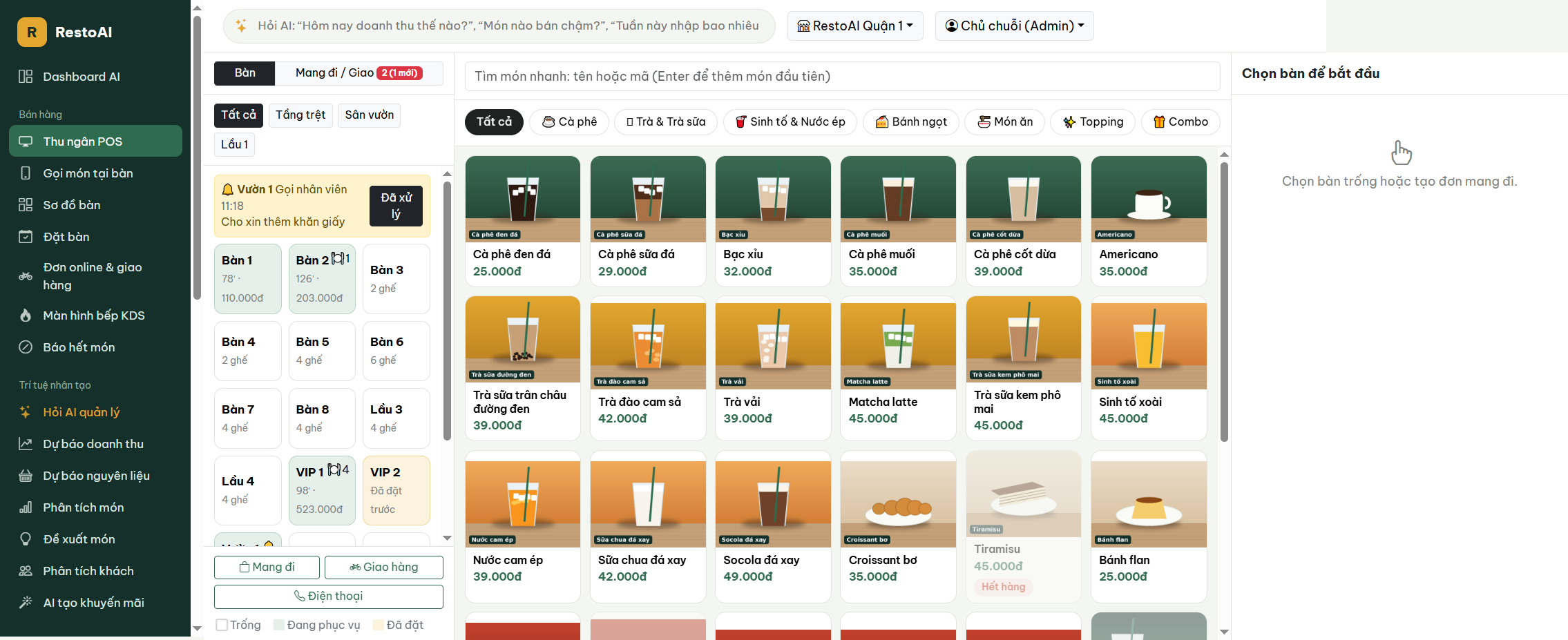 Phần mềm order nhà hàng, quán ăn cafe